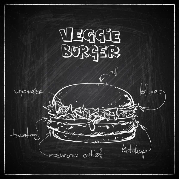 Hand dragning av hamburgare på en Chalkboard. Vektor samling. — Stock vektor