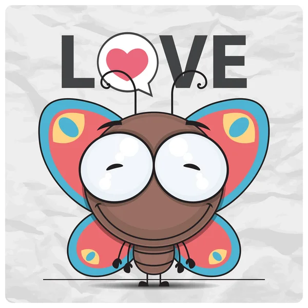 Cartão de dia do Vector Valentine com personagem de borboleta de desenhos animados . — Vetor de Stock