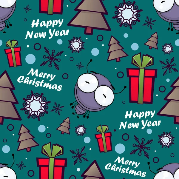 Christmas seamless pattern with cartoon ant. Vector illustration — Stock Vector