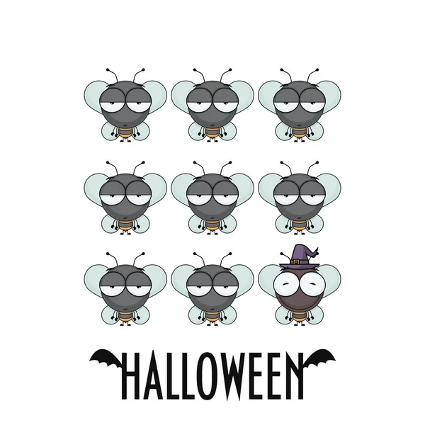 Halloween greeting card with cartoon bee. Vector illustration. — Stock Vector