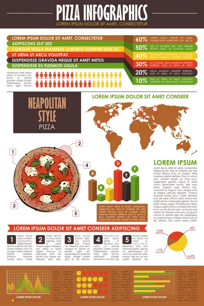 Pizza infographic collectie. Vector diagrammen en diagrammen Templat — Stockvector