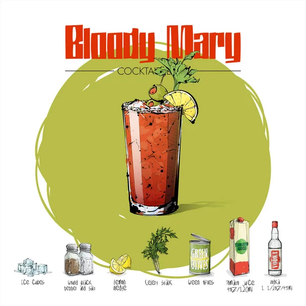 Ручная иллюстрация коктейля рецепт с ингредиентами. Vec — стоковый вектор