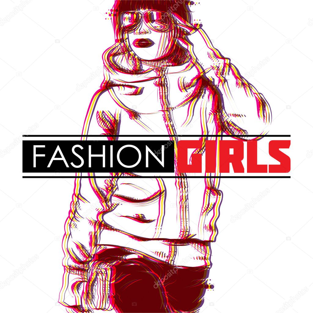 Petty neon fashion girl. Vector illustration.