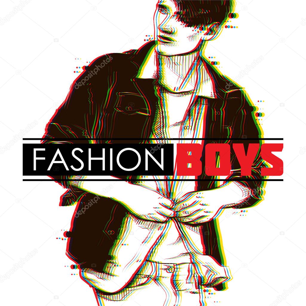 Stylish neon boy. Vector illustration.