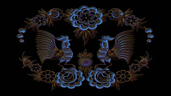 Black background with folk Russian patterns for the design of textiles, the printing industry and variety of design projects
