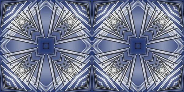Fondo Simétrico Abstracto Azul Tonos Azules Con Patrones Dorados Gráficos —  Fotos de Stock