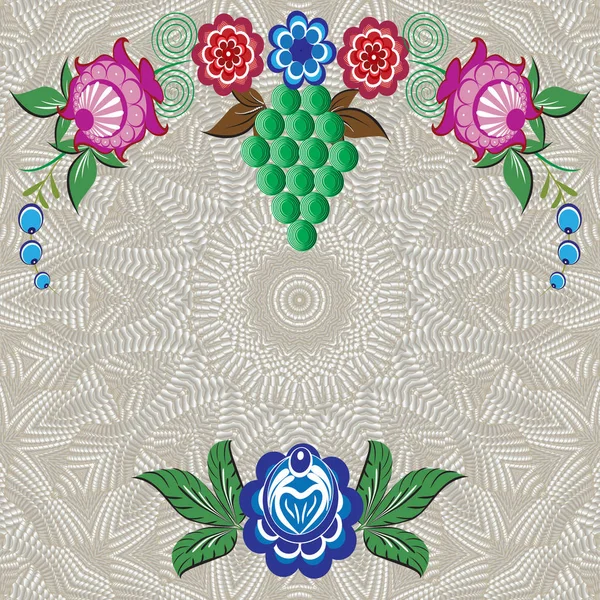 Beige background with folk Russian patterns is computer graphics and can be used in the design of textiles, in the printing industry, in a variety of design projects