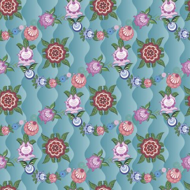 Folk Rus modellerine sahip kusursuz vektör arkaplanı bilgisayar grafikleridir ve çeşitli tasarım projelerinde tekstil tasarımında kullanılabilir.