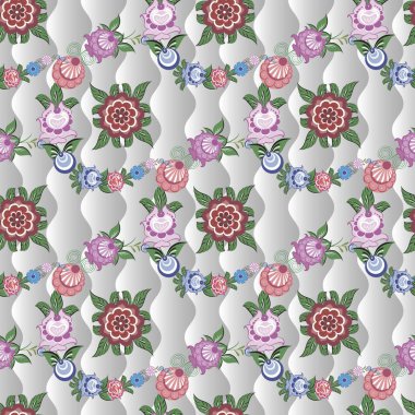 Folk Rus modellerine sahip kusursuz vektör arkaplanı bilgisayar grafikleridir ve çeşitli tasarım projelerinde tekstil tasarımında kullanılabilir.