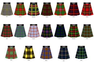 Farklı klan tartans kilts veya etek Görüntüleri. Basitleştir