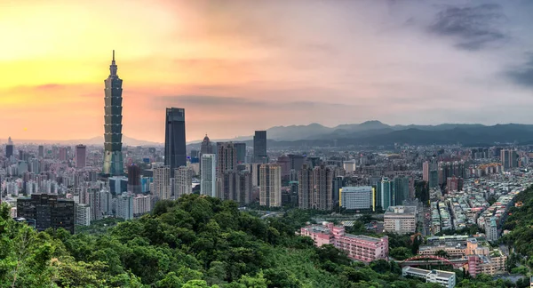 Coucher Soleil Sur Ville Taipei Depuis Montagne Des Éléphants — Photo