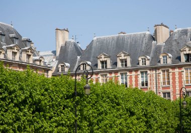 Paris parlak yeşil Vintage ışıklar bina eski