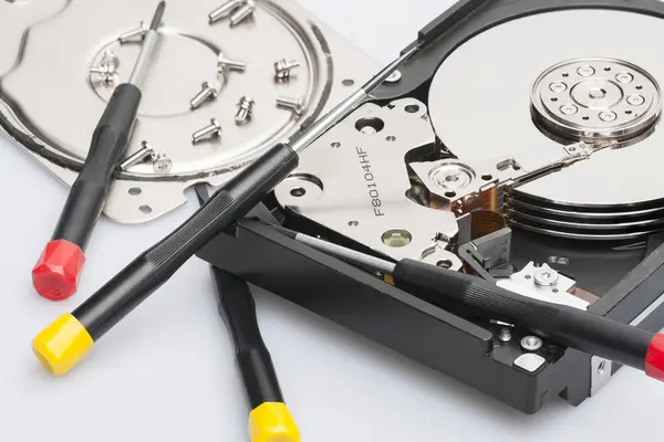 Closeup Binnen Hard Drive Data Veiligheidsconcept — Stockfoto