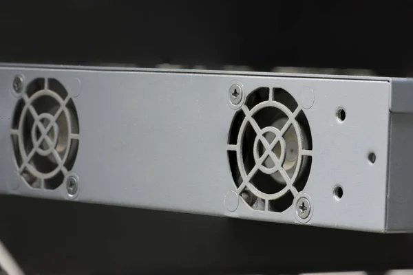 Electronic device panel with cooling fans Close-up