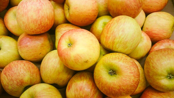 Many red apples in mall on sale closeup shot natural color image Fruits in the Supermarket Showcase