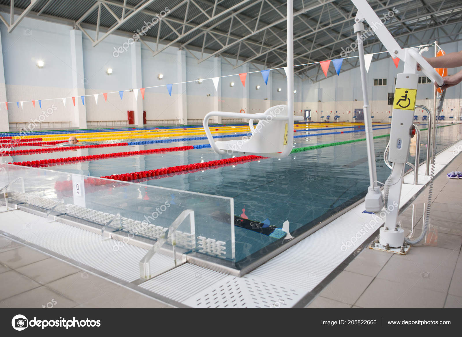 Lift Descent People Disabilities Pool Blurred Background Swimming Pool