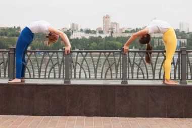 Park ortak eğitimler yoga öğretmenler için yoga pratik kadın grubu