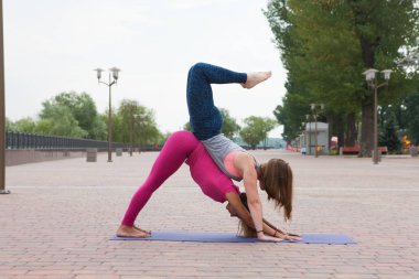 Park ortak eğitimler yoga öğretmenler için yoga pratik kadın grubu