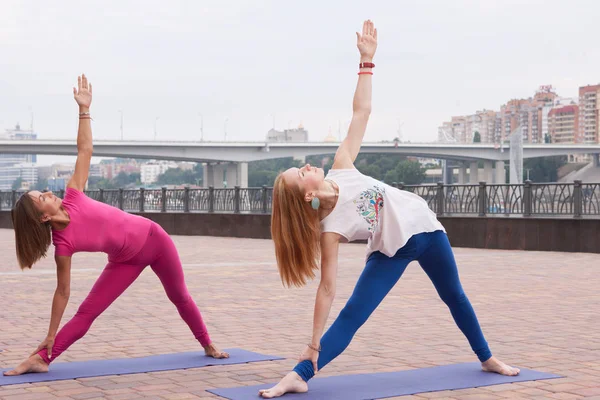 Gruppe Von Frauen Praktiziert Yoga Park Gemeinsame Trainings Für Yogalehrerinnen — Stockfoto