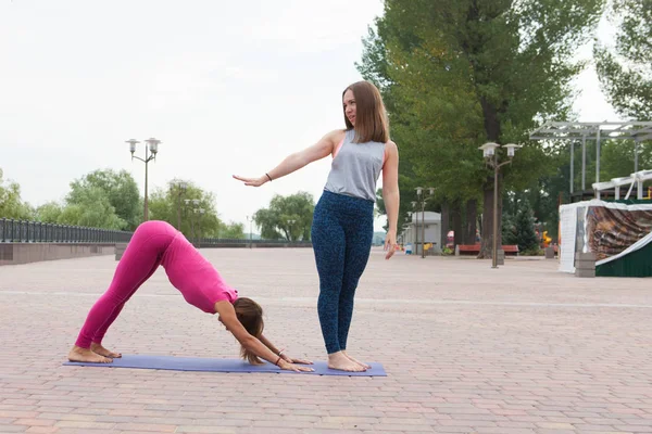 Gruppe Von Frauen Praktiziert Yoga Park Gemeinsame Trainings Für Yogalehrer — Stockfoto