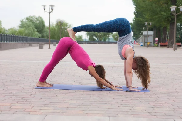 Grupo Mujeres Practicando Yoga Parque Formaciones Conjuntas Para Profesores Yoga — Foto de Stock