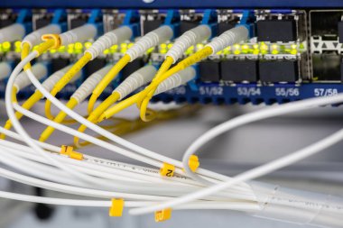 Arabirim kartı ekipman optik telekomünikasyon soyut bir arka plan yakın çekim olarak kullanmak için görüntü bulanık