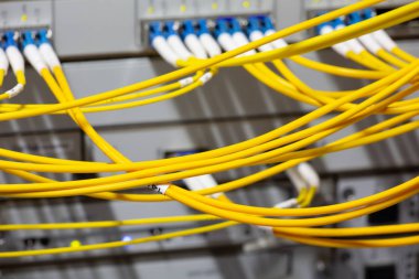 Arabirim kartı ekipman optik telekomünikasyon soyut bir arka plan yakın çekim olarak kullanmak için görüntü bulanık