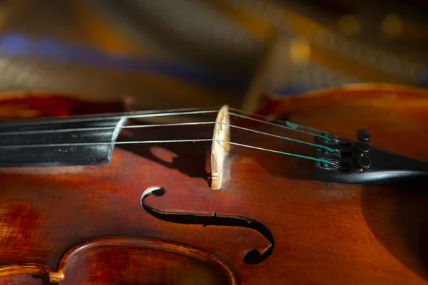 Violin Vintage Style Wood Background Close Classical Music Concert — Stock Photo, Image