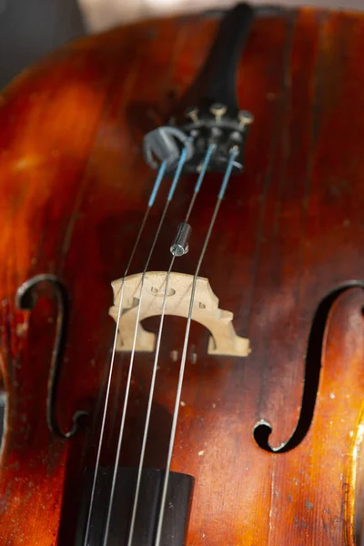 Geige Vintage Stil Auf Holzgrund Nahaufnahme Konzert Mit Klassischer Musik — Stockfoto