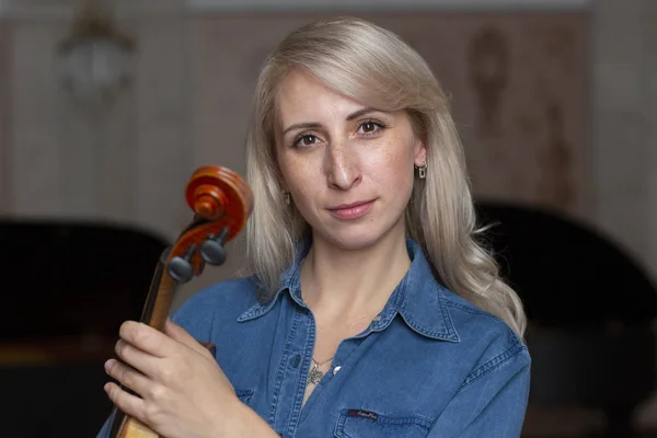 Violin Spelare Violinist Klassisk Musik Spelar Orkester Musikinstrument Närbild Porträtt — Stockfoto