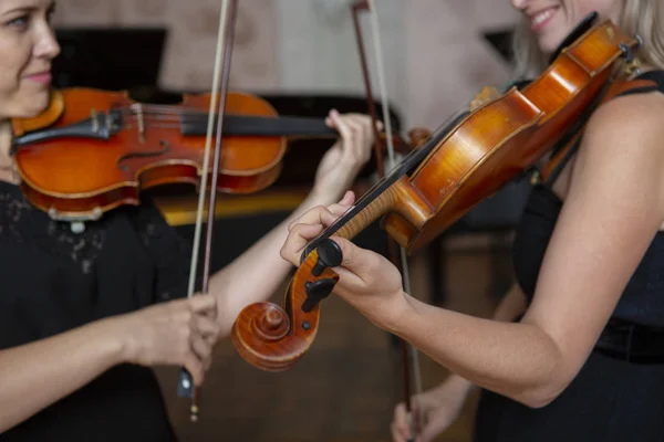 Girl Playing Violin Hand Girl Fiddle Close Portrait — Stock Photo, Image