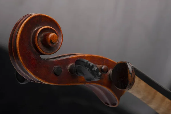 Geige Nahaufnahme Isoliert Auf Schwarzem Hintergrund Begrenzte Schärfentiefe — Stockfoto