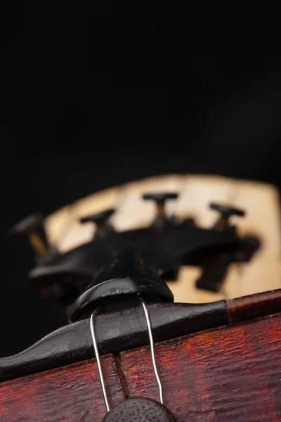 Geige Nahaufnahme Isoliert Auf Schwarzem Hintergrund Begrenzte Schärfentiefe — Stockfoto