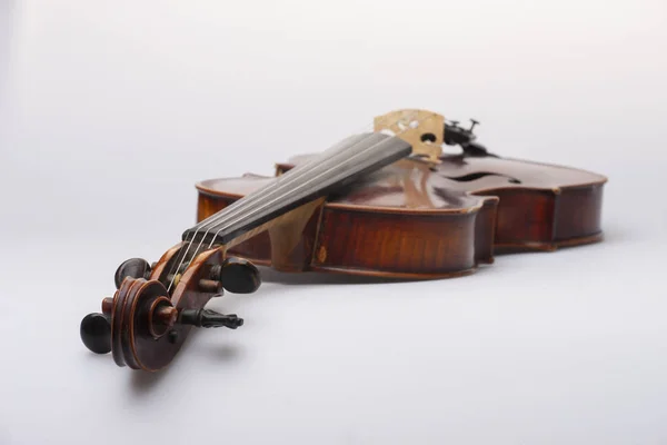 Geige Nahaufnahme Isoliert Auf Weißem Hintergrund Begrenzte Schärfentiefe — Stockfoto