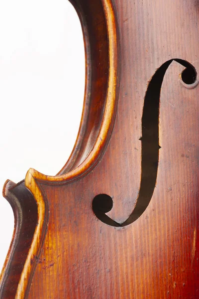 Geige Nahaufnahme Isoliert Auf Weißem Hintergrund Begrenzte Schärfentiefe — Stockfoto