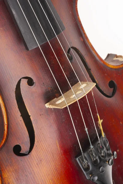 Violin Close Isolated White Background Limited Depth Field — Stock Photo, Image