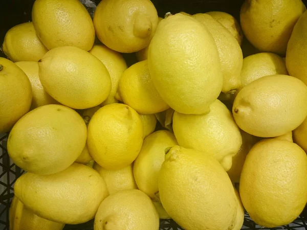 Fresh Lemon Counter Supermarket Close — Stock Photo, Image