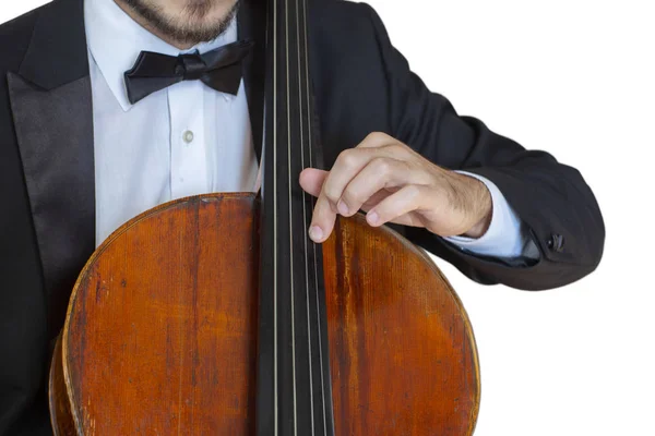 Klassieke Muziek Beroepsvoetballer Cello Solo Prestaties Handen Dicht Omhoog Geïsoleerd — Stockfoto