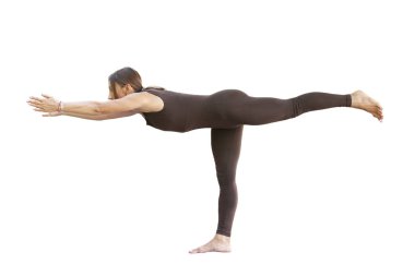 Güzel genç kadın pratik yoga. Sakinlik ve sakin ol, mutluluk kavramı Isolated görüntü beyaz arka plan üzerinde