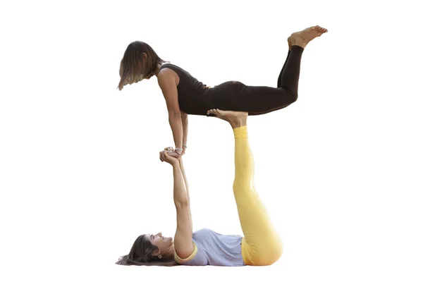 Zwei Schöne Junge Frauen Die Yoga Praktizieren Ruhe Und Entspannung — Stockfoto