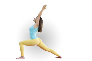 Güzel genç kadın pratik yoga. Sakinlik ve sakin ol, mutluluk kavramı Isolated görüntü beyaz arka plan üzerinde
