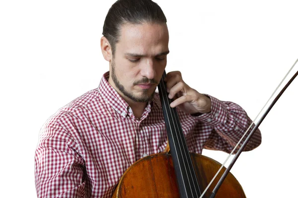 Cello Spelen Cellist Handen Dicht Omhoog Orkest Instrumenten Geïsoleerd Beeld — Stockfoto