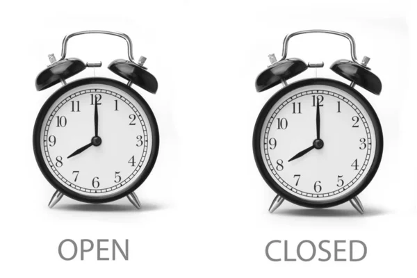 Sign Showing Business Opening Hours Black White Image Isolated White — Stock Photo, Image