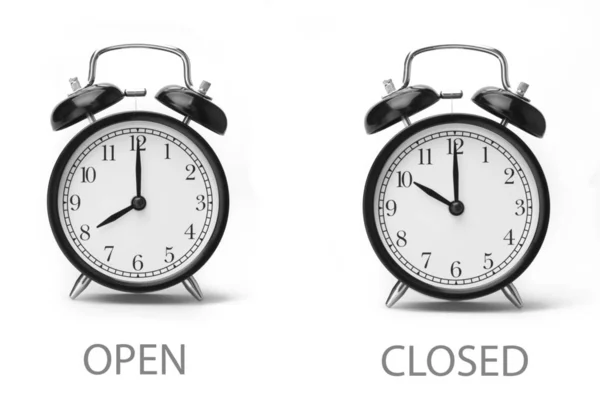 Sign Showing Business Opening Hours Black White Image Isolated White — Stock Photo, Image