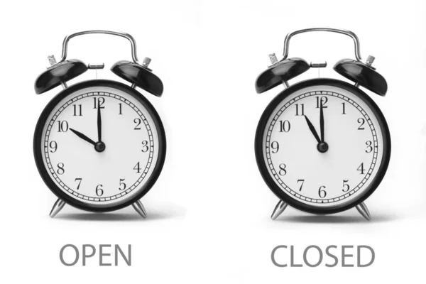 Sign Showing Business Opening Hours Black White Image Isolated White — Stock Photo, Image