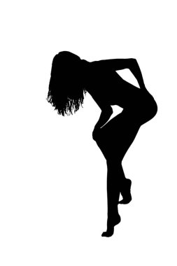 bir genç kafkas kadın barda oturur siyah siluet gölge beyaz arka planda yakın çekim izole