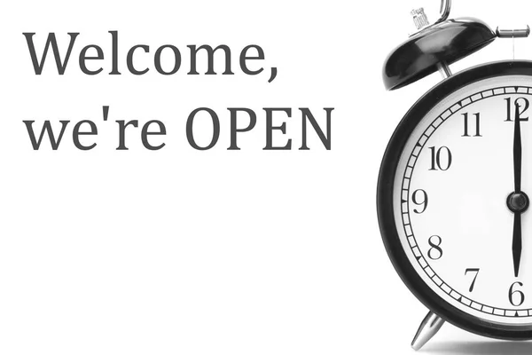 Welcome Open Sign Gray White Shop Door Close — Stock Photo, Image