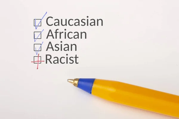 Ethnicity Checkbox Tick White Paper Yellow Pen Checklist Concept Close — Stock Photo, Image