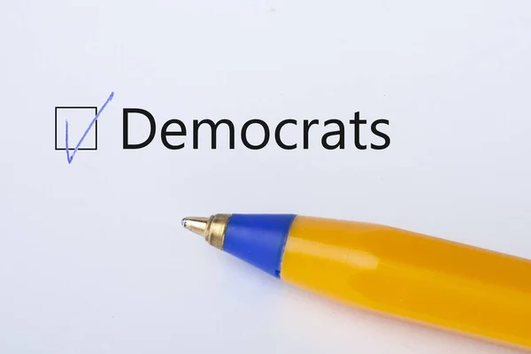 Democrats Checkbox Tick White Paper Yellow Pen Checklist Concept Close — Stock Photo, Image