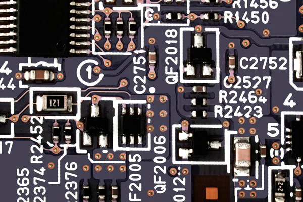 Elektronikus Áramköri Közelről Mikrochip Más Alkatrészek Kisebb Mélységélesség — Stock Fotó